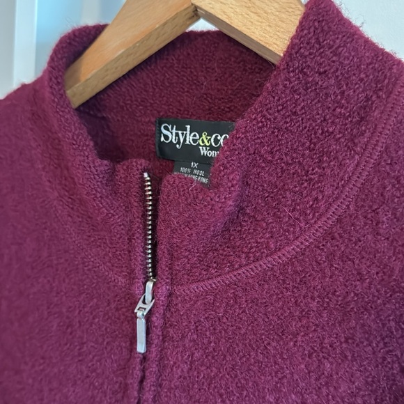 BEAUTY!! 100% wool NWT Bordeaux burgundy zipper cardigan STYLE & CO WOMAN - Picture 4 of 15